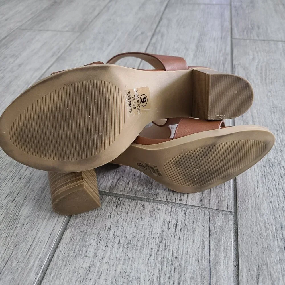 Soda womens wait heels open toe dress sandal cognac brown size 6